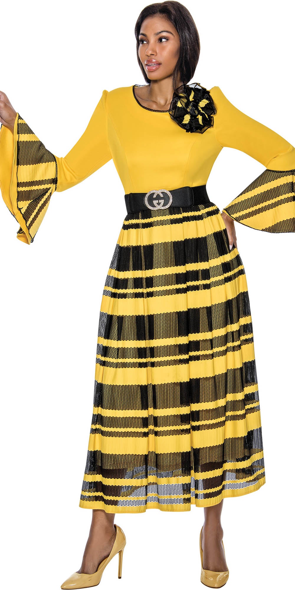 Terramina 7049 - Yellow - Flare Sleeve Dress