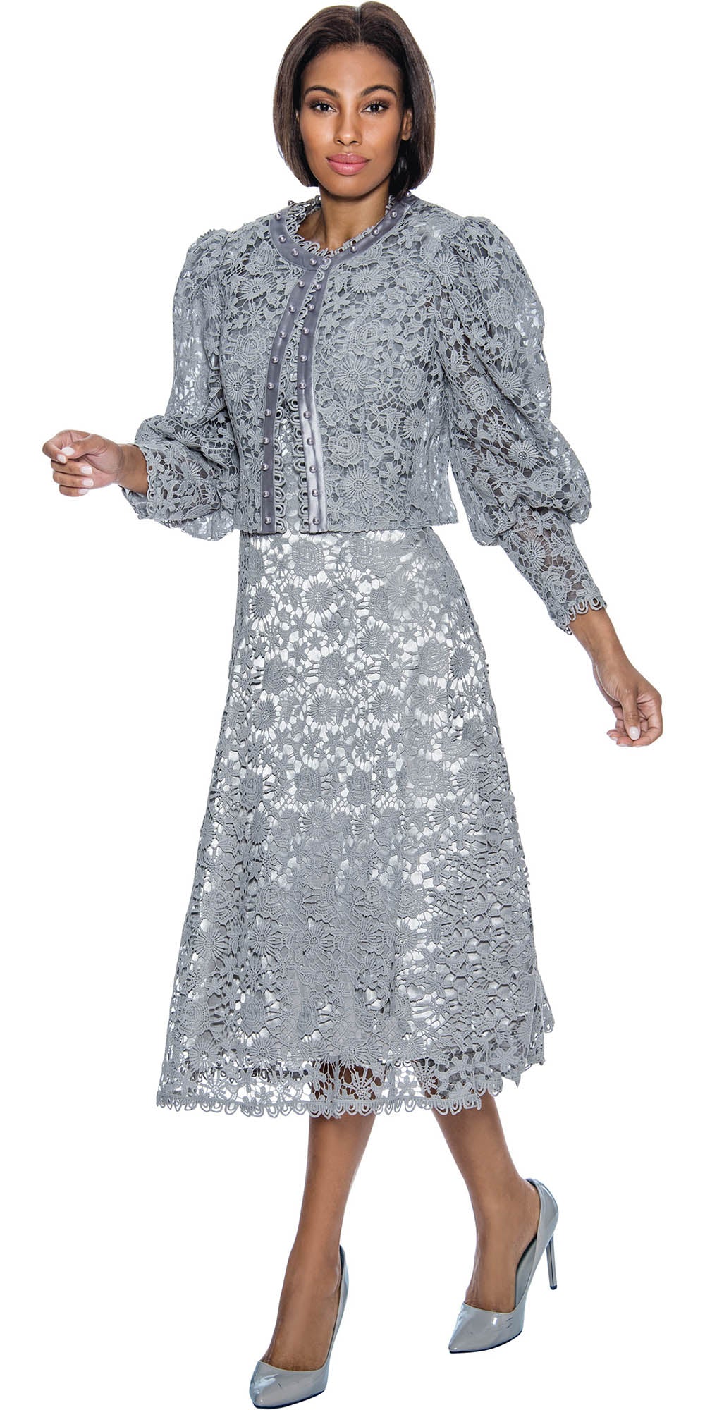 Terramina 7051 - Silver - 2 PC Lace Jacket Dress